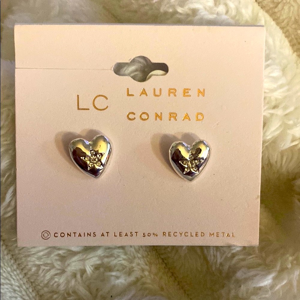 Nwt Lc Lauren Conrad Silver Heart Earrings